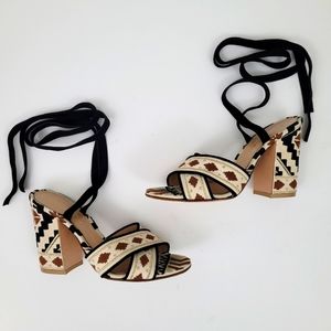 Gianvito Rossi Cheyenne Embroidered Criss Cross Ankle Wrap Sandal